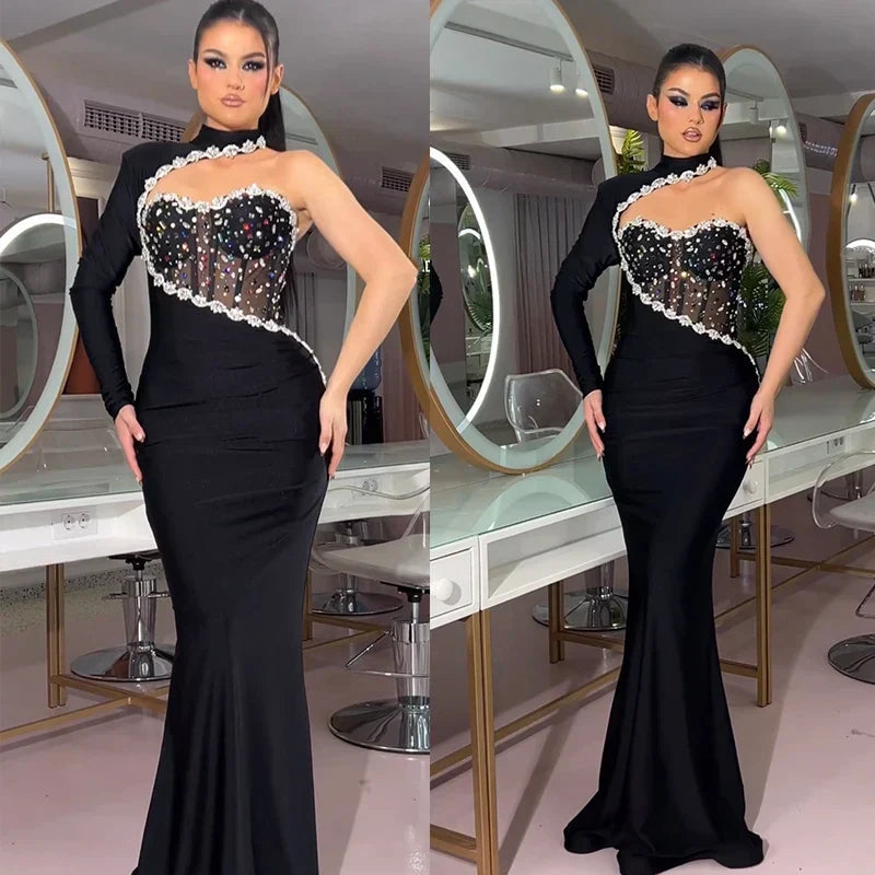 Black Diamond Maxi Dress Turtleneck