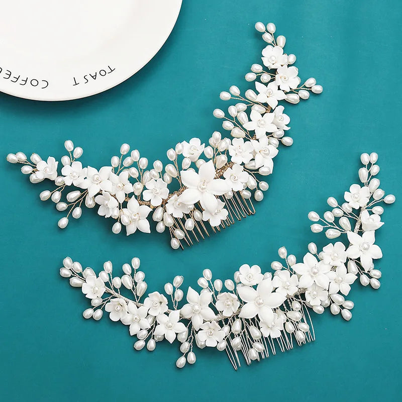Flower Hair Combs For Wedding Bride Hair Accessories Pearl Bridal Hair Clips Hairpin For Women Wedding Hair Pieces Headdress