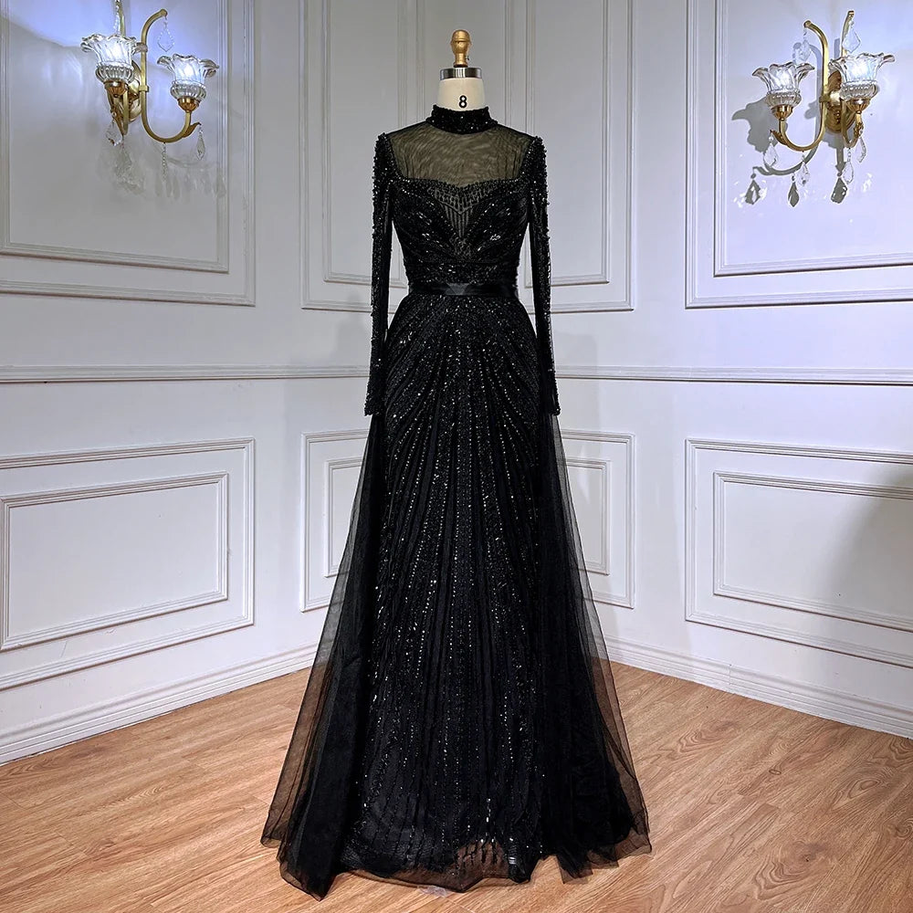 Zapdress Customized Nude Long Sleeves Beaded Mermaid Dubai Evening Dresses 2025 Muslim Party Gowns for Veiled Women (ZD17327)