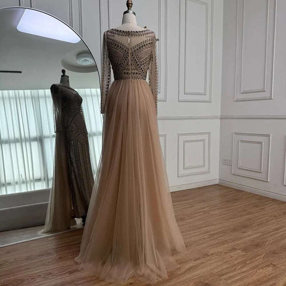 Zapdress Pink Long Sleeves Mermaid Beaded Evening Dress Formal Party Gowns for Women DLA72967 Customized (ZD17207)