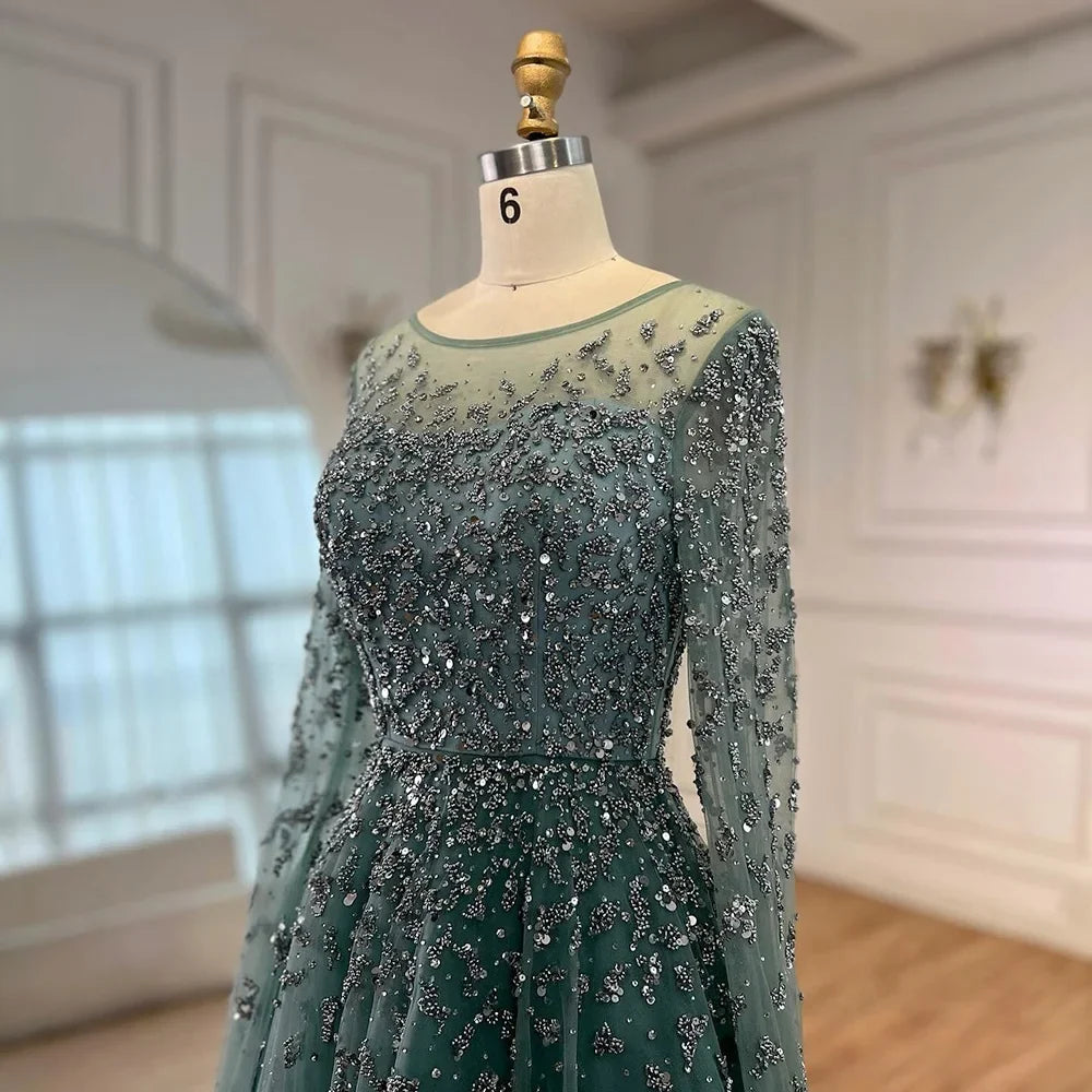 Zapdress Turquoise A-line Beaded Evening Dress with Cape Sleeves Elegant Party Gowns for Women Customized (ZD17285)