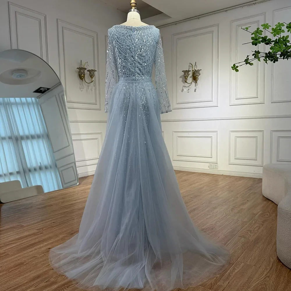 Zapdress Green Square Collar Long Sleeve Mermaid Pearls Beaded Evening Party Gown Overskirt Dress DLA72032N Customized (ZD17342)