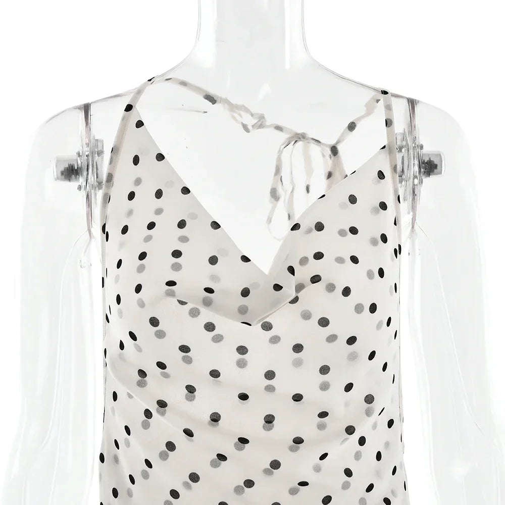Polka Dot Backless Spaghetti Strap Party Maxi Dress