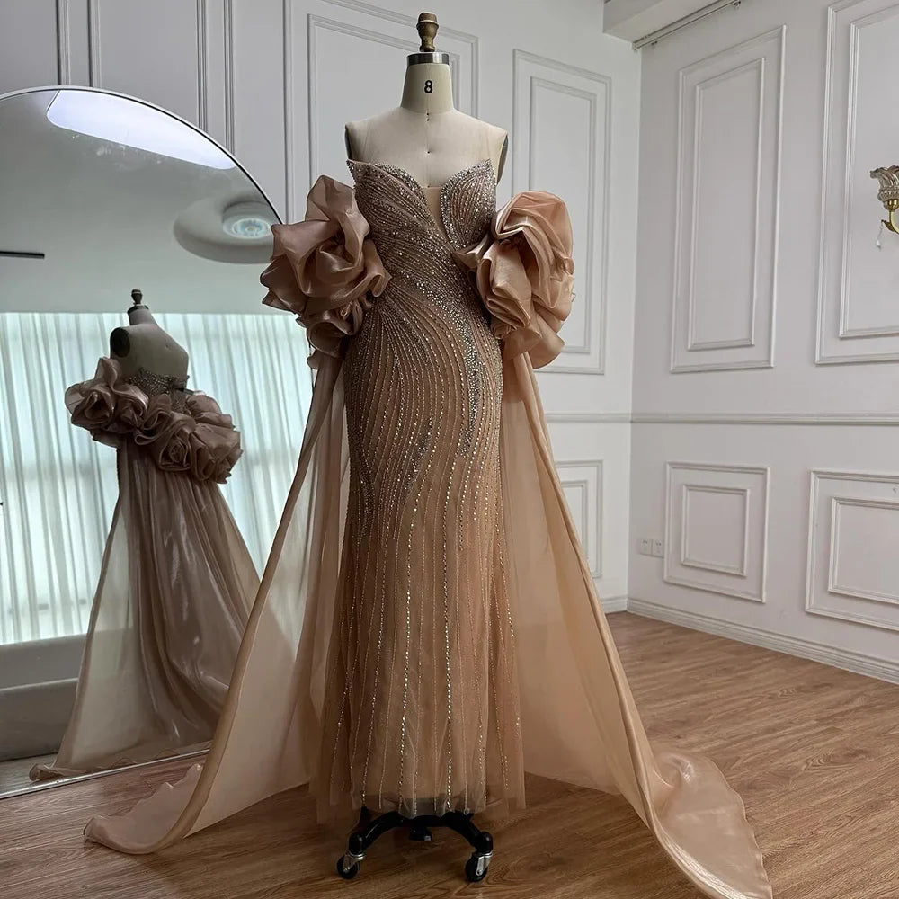 Zapdress Pink Strapless Mermaid Beaded Evening Dresses with Cape Elegant Party Gowns for Women Customized (ZD17223)
