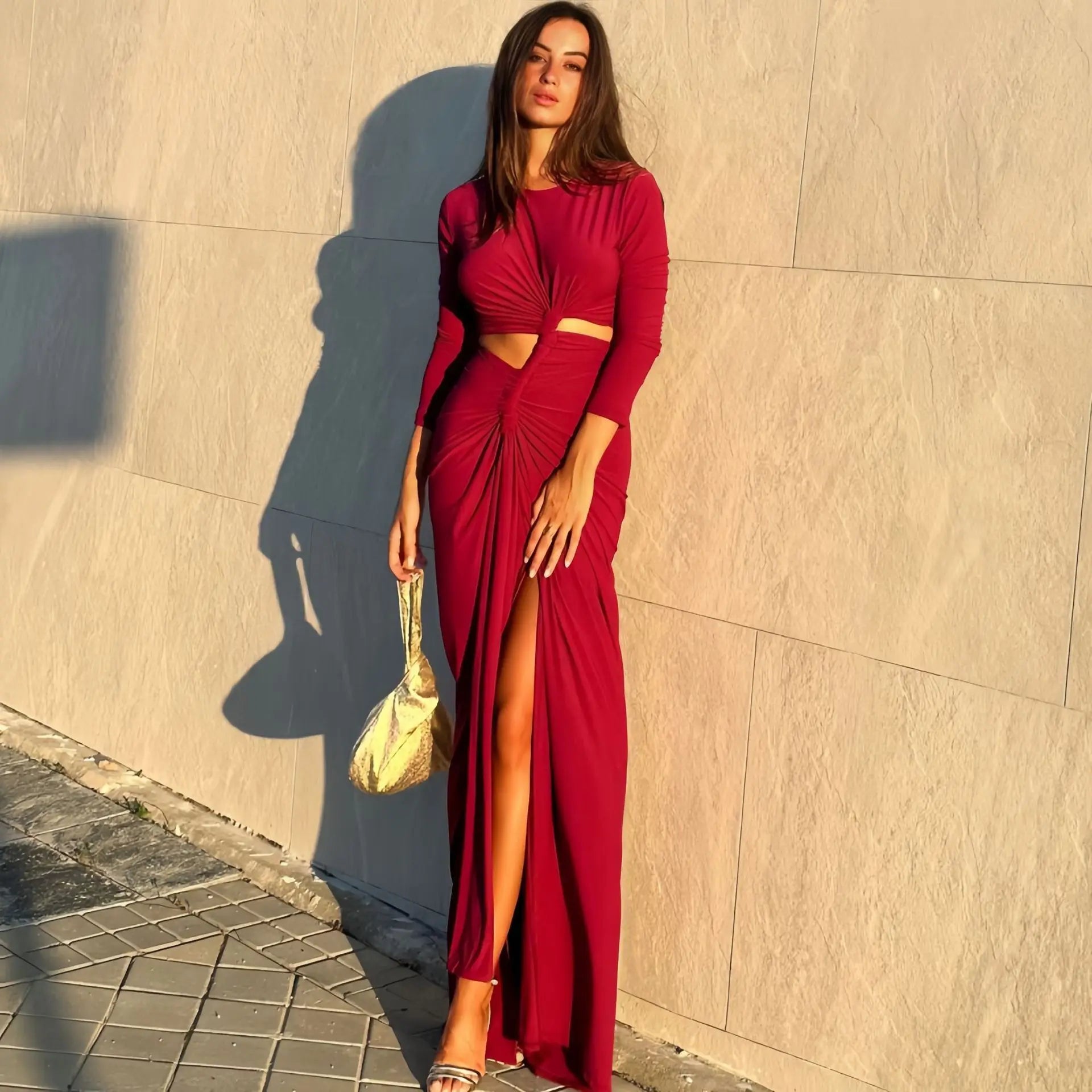 Long - Sleeved Irregular Bodycon Dress