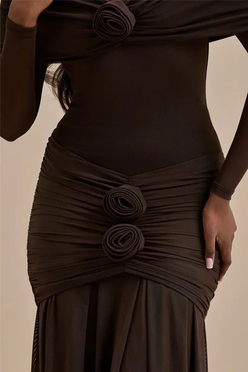 Off - shoulder Strapless Rose Long Sleeve Dress