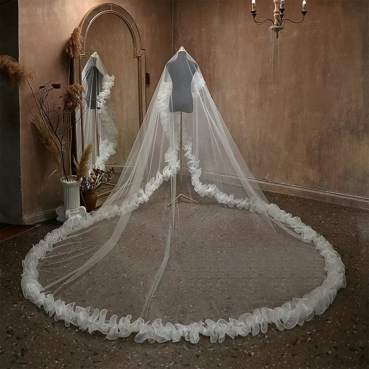 Luxury Long Bridal Veil Lace Wedding Veils For Brides Evening Dinner Party Dress Women Girl Gifts Hair Accessories Jewelry
