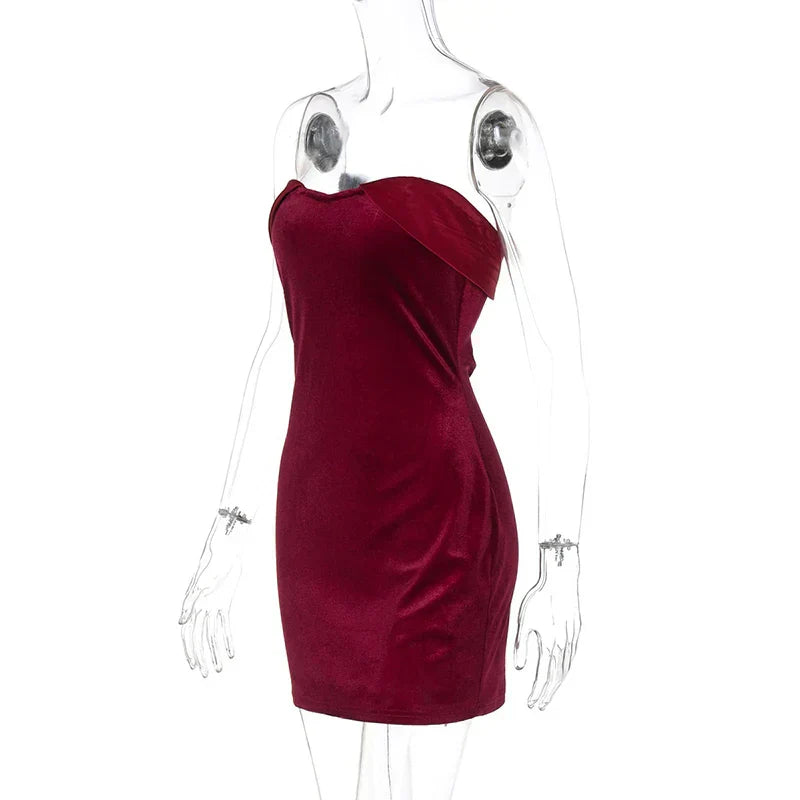 Velvet Off - shoulder Strapless Mini Dress