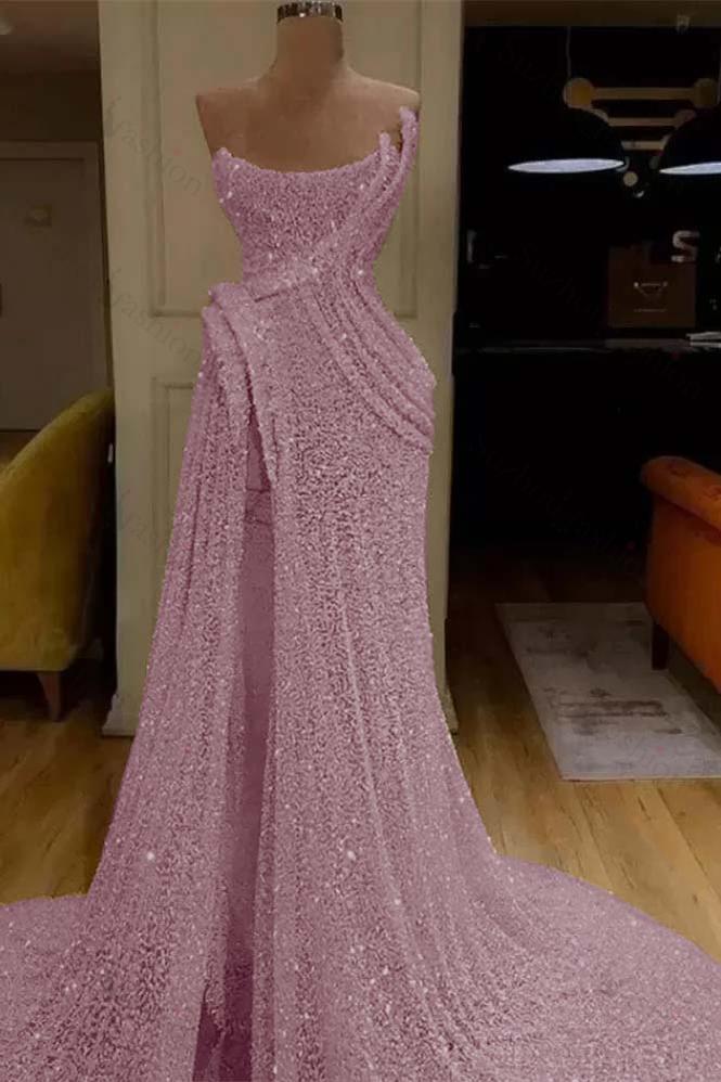 Sequin Strapless Sleeveless Long Mermaid Evening Formal Dress With Split