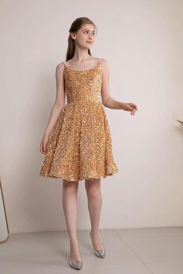 Sequin Short Homecoming Dresses for Teens Sparkly Prom Dresses SYH81 by vivymakudress