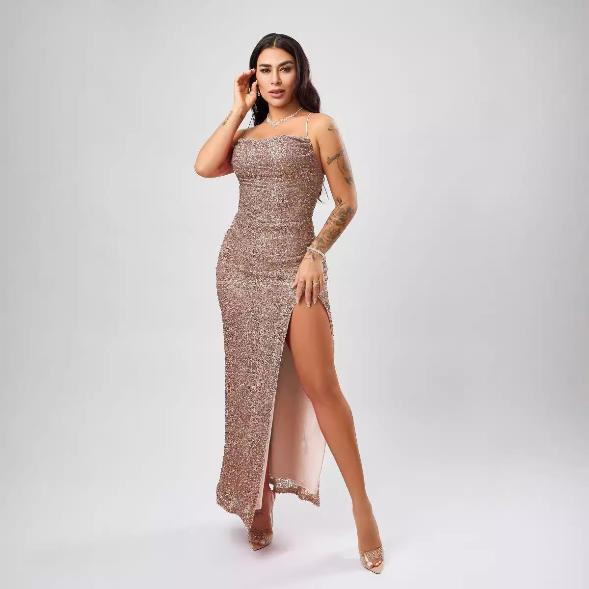 Sequin Formal Dress Sleeveless Split Dress