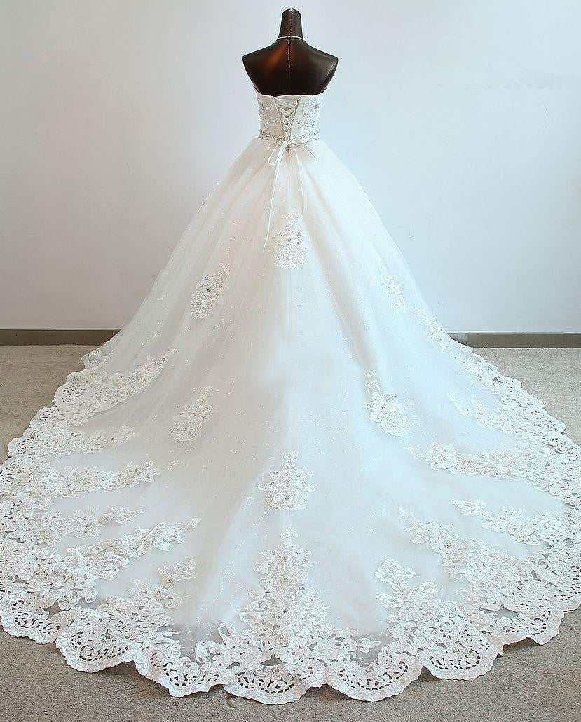 Sequined Lace-Up Sweetheart  Wedding Dresses Charming Sleeveless Ball Gown Bridal Dresses