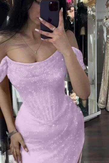 Sequined Off the Shoulder Sleeveless Long Evening Formal Dress With Split