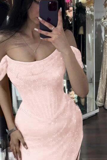 Sequined Off the Shoulder Sleeveless Long Evening Formal Dress With Split