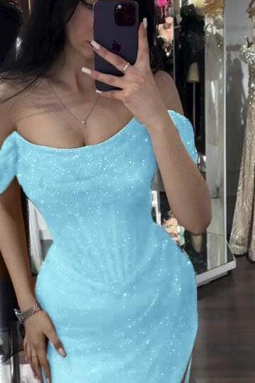 Sequined Off the Shoulder Sleeveless Long Evening Formal Dress With Split