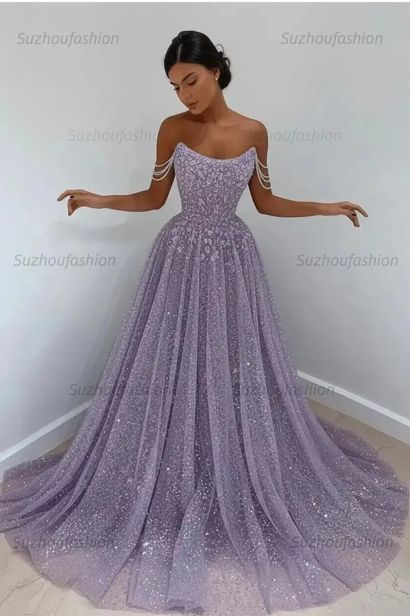 Elegant Sleeveless Blue Lace Prom Dress Long