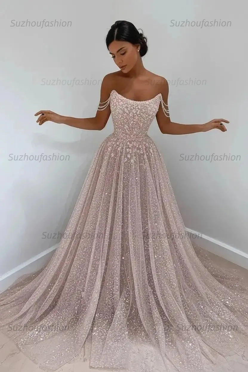 Elegant Sleeveless Blue Lace Prom Dress Long