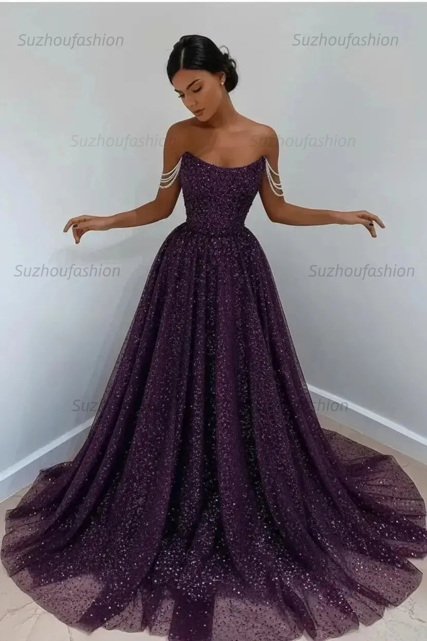Elegant Sleeveless Blue Lace Prom Dress Long