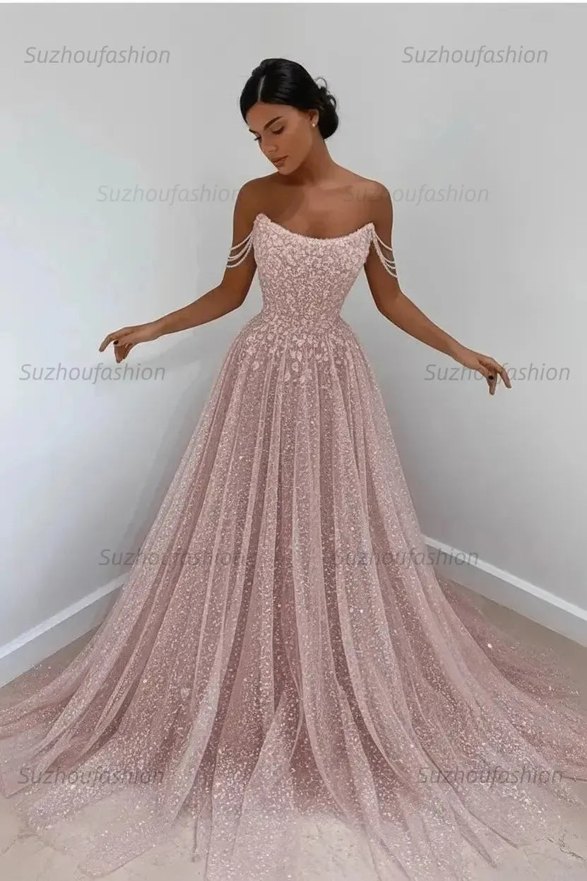 Elegant Sleeveless Blue Lace Prom Dress Long