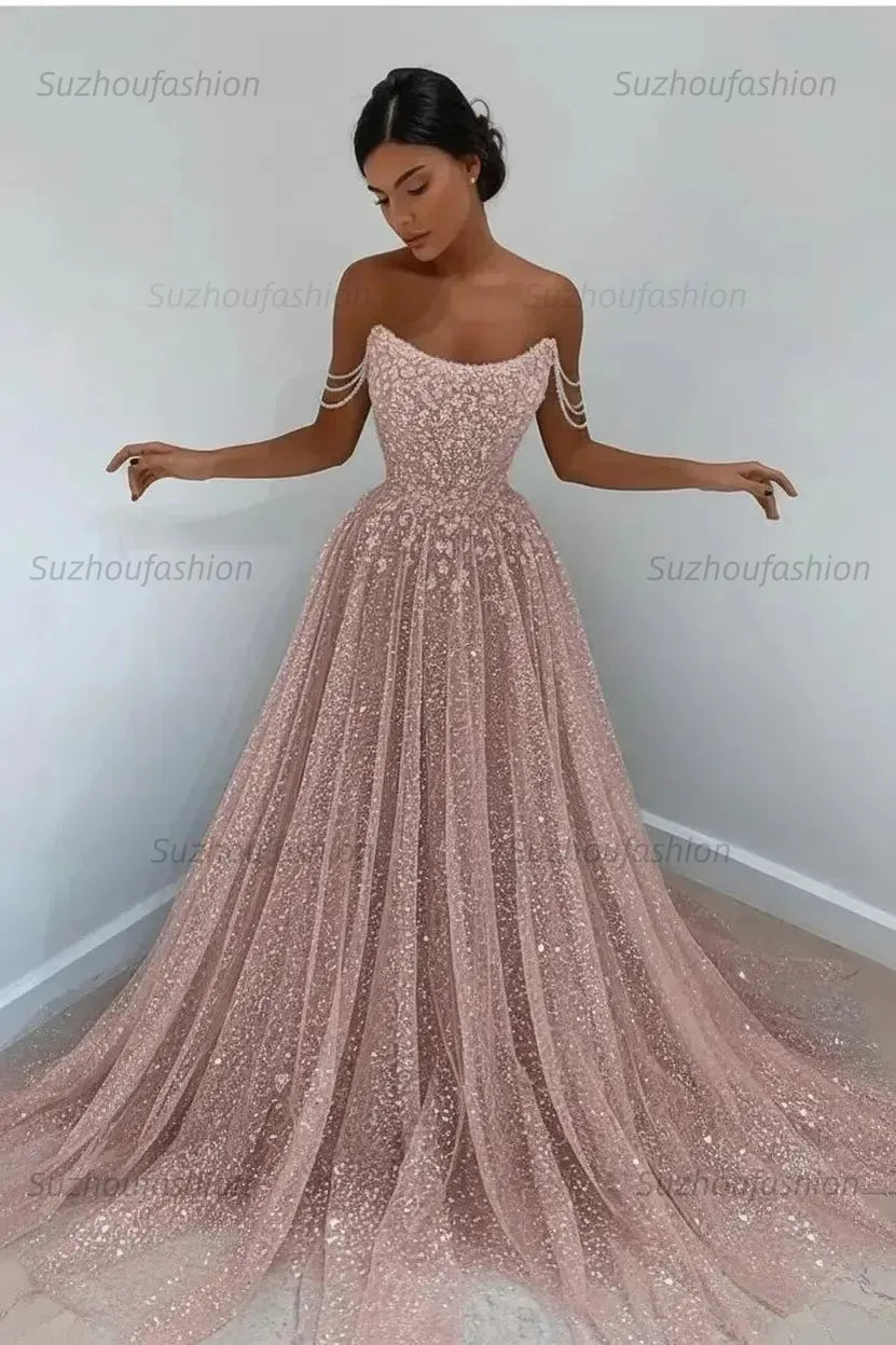 Elegant Sleeveless Blue Lace Prom Dress Long
