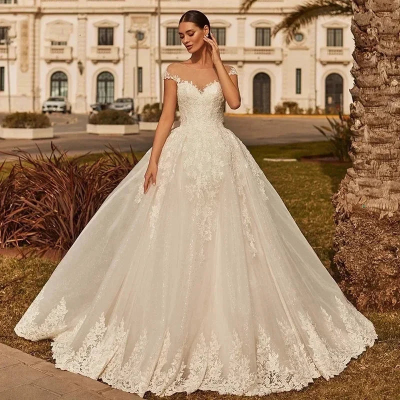 Sexy Backless Vestidos De Novia Appliques Vestido De Noiva Cap Sleeve Wedding Dresses Lace Robe De Mariée by payinti
