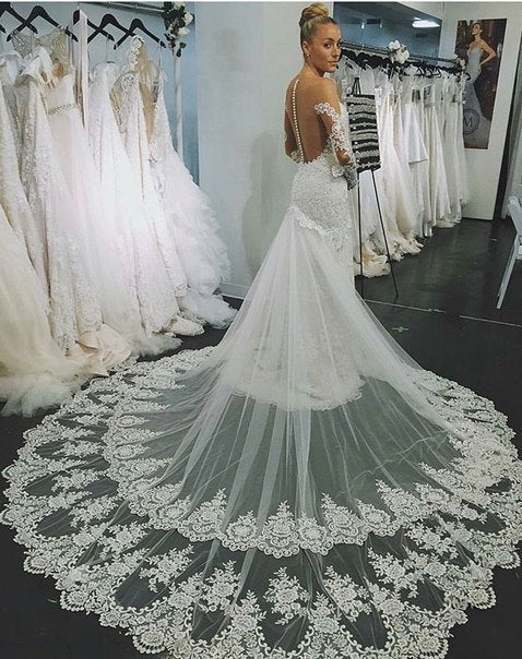 Sexy Lace Wedding Dress  with Detachable Court Train Bridal Shower Dress