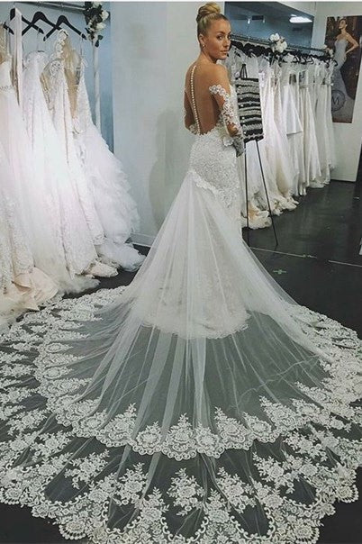 Sexy Lace Wedding Dress  with Detachable Court Train Bridal Shower Dress