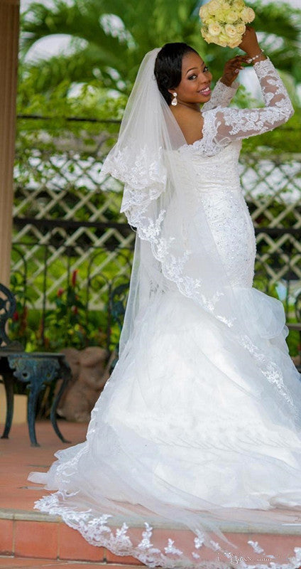 Sexy Long Sleeve Mermaid Wedding Dresses New Arrival Lace Applique  Bridal Gowns