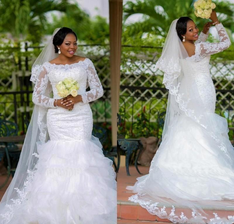 Sexy Long Sleeve Mermaid Wedding Dresses New Arrival Lace Applique  Bridal Gowns