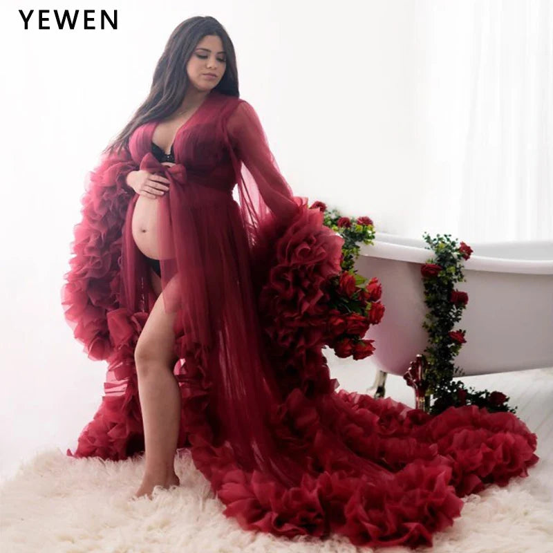 Sexy Maternity Photography Dresses Organza Ruffle Pregnancy Photo Shoot Dress Long Women Maxi Maternity Gown vestidos Sunnderly