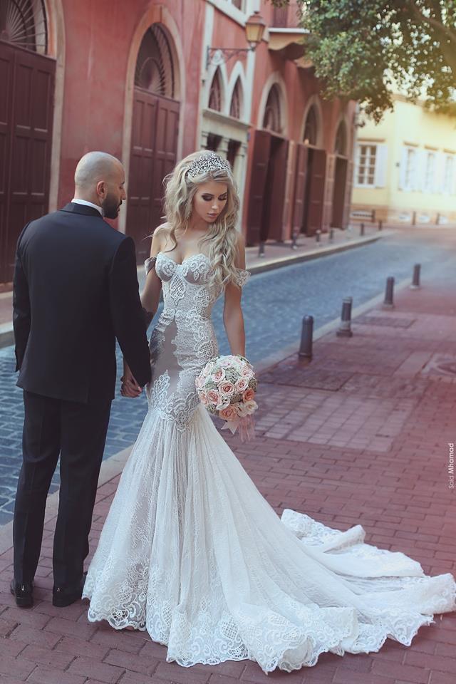 Sexy Mermaid Lace Off-the-Shoulder Beach Wedding Dresses Open Back Bridal Gowns BA7275