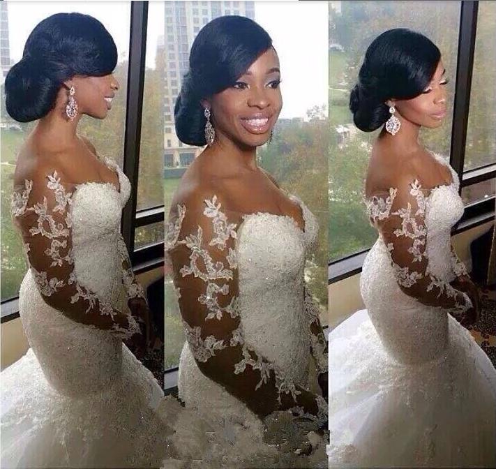 Sexy Mermaid Lace long Sleeve Plus Size Wedding Dress  High Quality Bridal Gowns