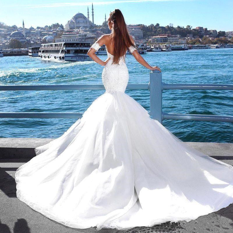 Sexy Mermaid Sweetheart Wedding Dresses |  Lace Open Back Bridal Gowns