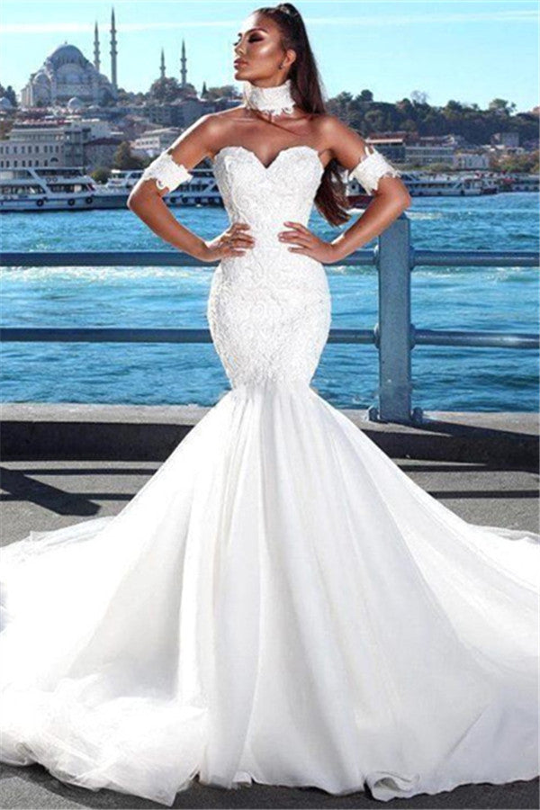 Sexy Mermaid Sweetheart Wedding Dresses |  Lace Open Back Bridal Gowns
