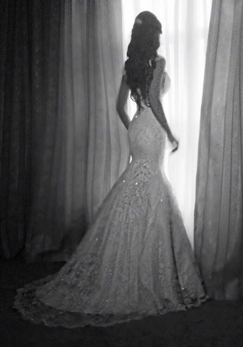 Sexy Mermaid V-neck Wedding Dress Sparkly Lace  Bridal Gowns BO4457