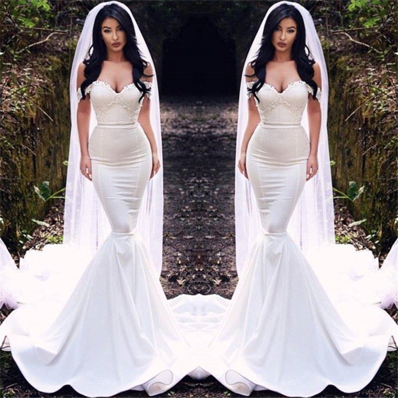 Sexy Off The Shoulder Beach Wedding Dresses | Mermaid Court Train Bride Dresses