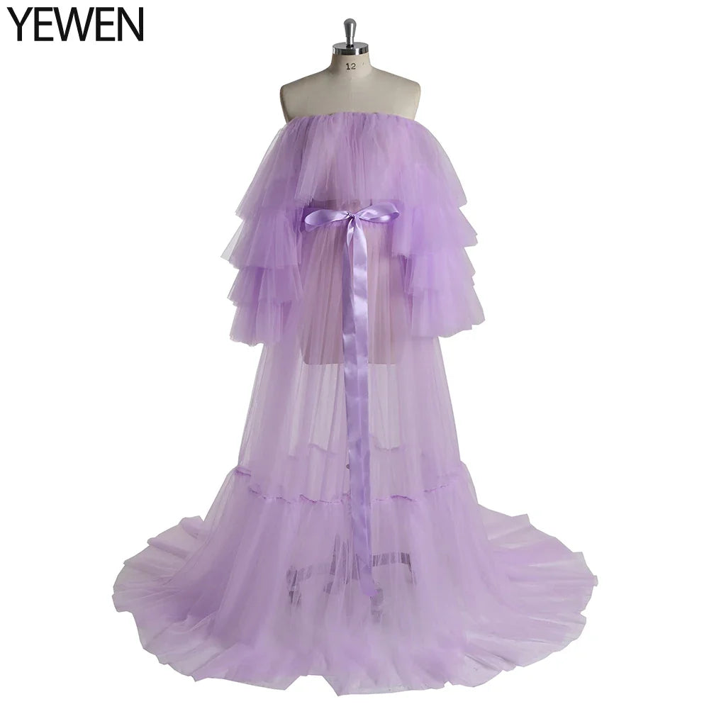 Sexy Pink Long Maternity Photography Props Dresses Tulle Perspective Pregnancy Mesh Maxi Gown For Pregnant Women Photo Shooting