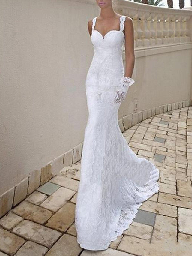 Sexy Plus Size Mermaid Beach Wedding Dress Scoop Lace Taffeta Chiffon Sleeveless Bridal Gowns with Sweep Train