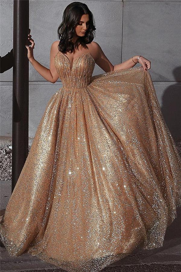 Sexy Spaghetti Straps A-Line Evening Dresses | Sequins Backless Prom Dresses  BC1457