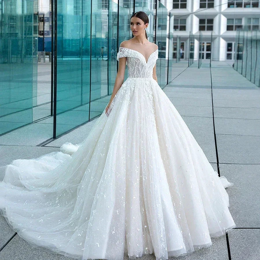 Sexy Sweetheart Lace Wedding Dresses Women's V-neck Decal Princess Wedding Formal Party 2023 Off Shoulder Beaded Romantic Bridal by payinti