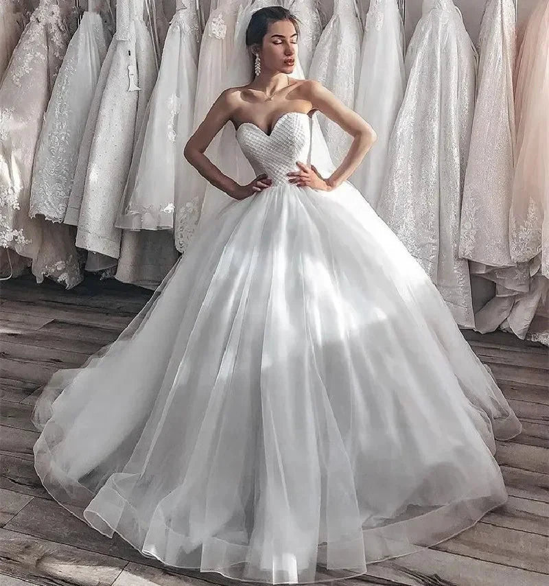 Sexy Sweetheart Tulle Wedding Dresses Sleeveless Backless A-Line Princess Wedding Gown With Lace Up Back vestido de noiva by payinti