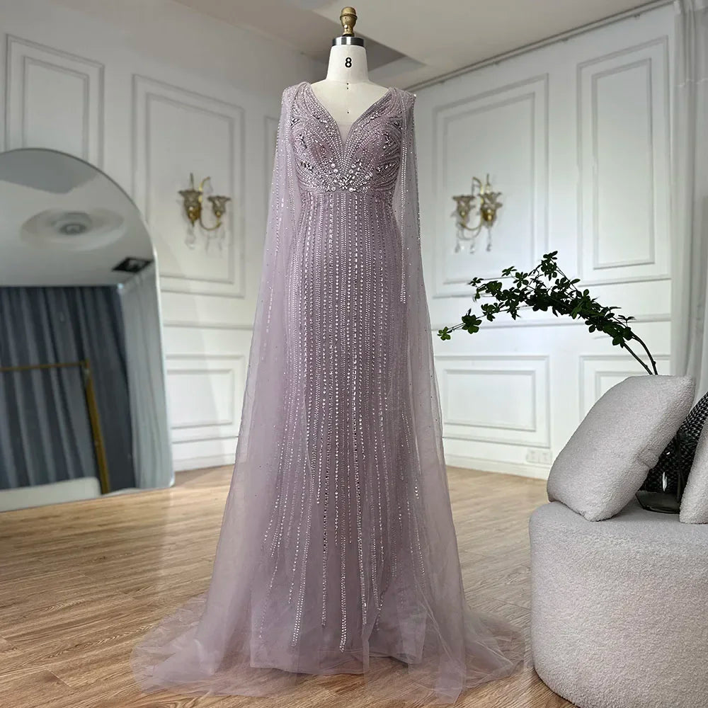 Zapdress 2026 Customized Pink Cape Sleeves Mermaid Beaded Evening Dresses Gowns for Women Wedding Party 2025 (ZD17186)