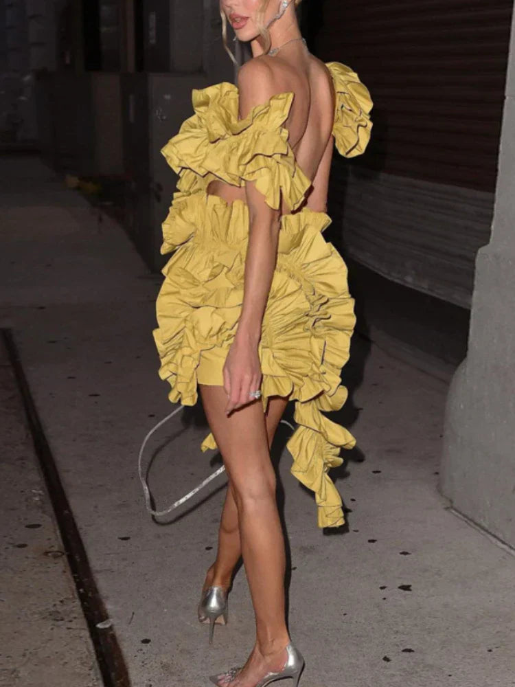 Short Party Dress Backless and Ruffled