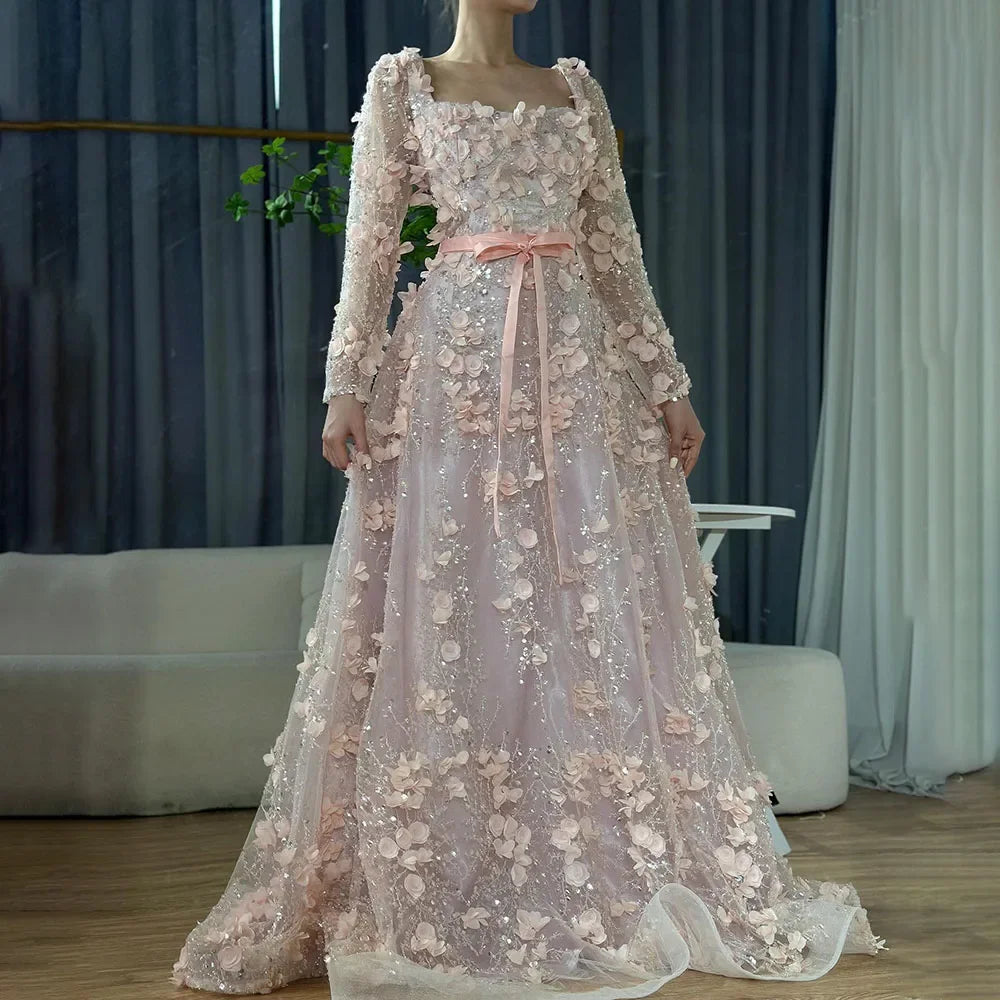 2025 Dubai Gray Lace-Up A-Line Elegant Appliques Elegant Beaded Evening Dresses For Women Wedding Party DLA72657 Customized (ZD17220)