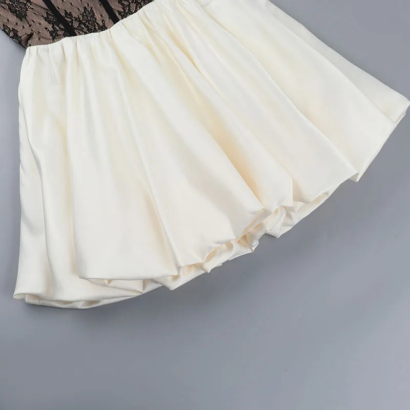 Patchwork Lace Black Backless Dress