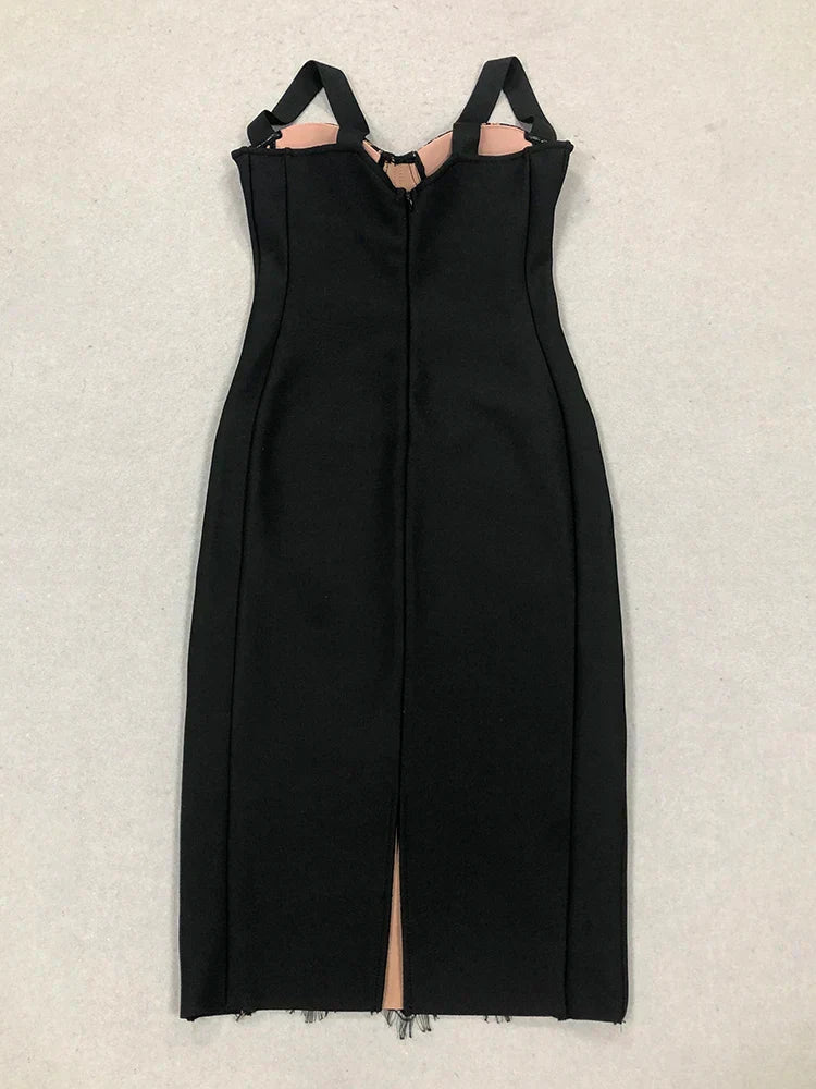 Lace Patchwork Black Midi Dress