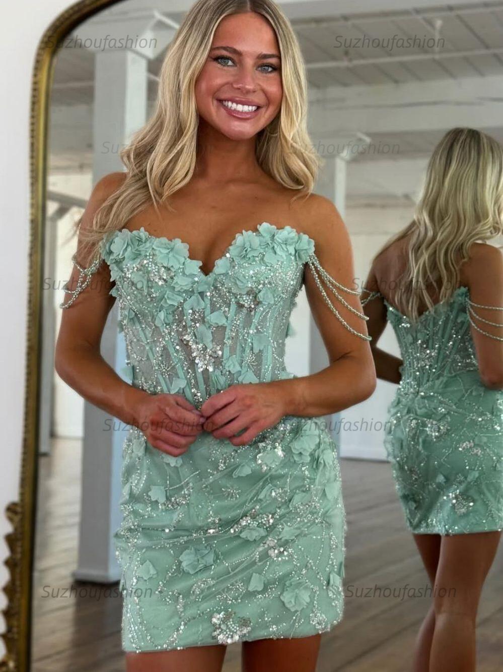 Suzhoufashion Sheath Off the Shoulder Corset Homecoming Dress with Appliques