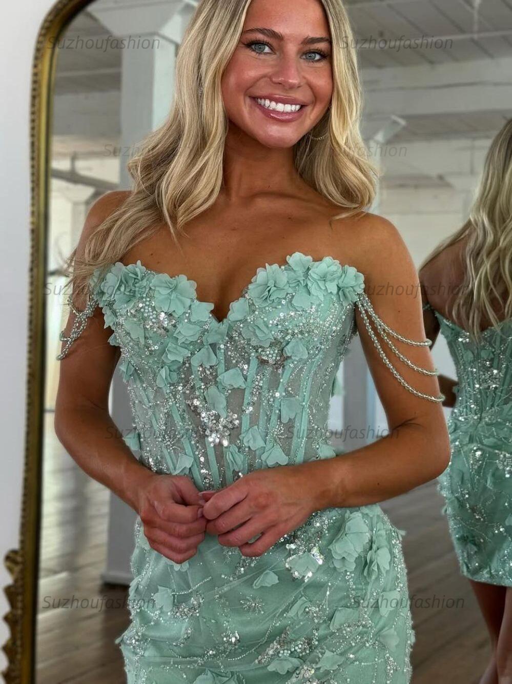 Suzhoufashion Sheath Off the Shoulder Corset Homecoming Dress with Appliques