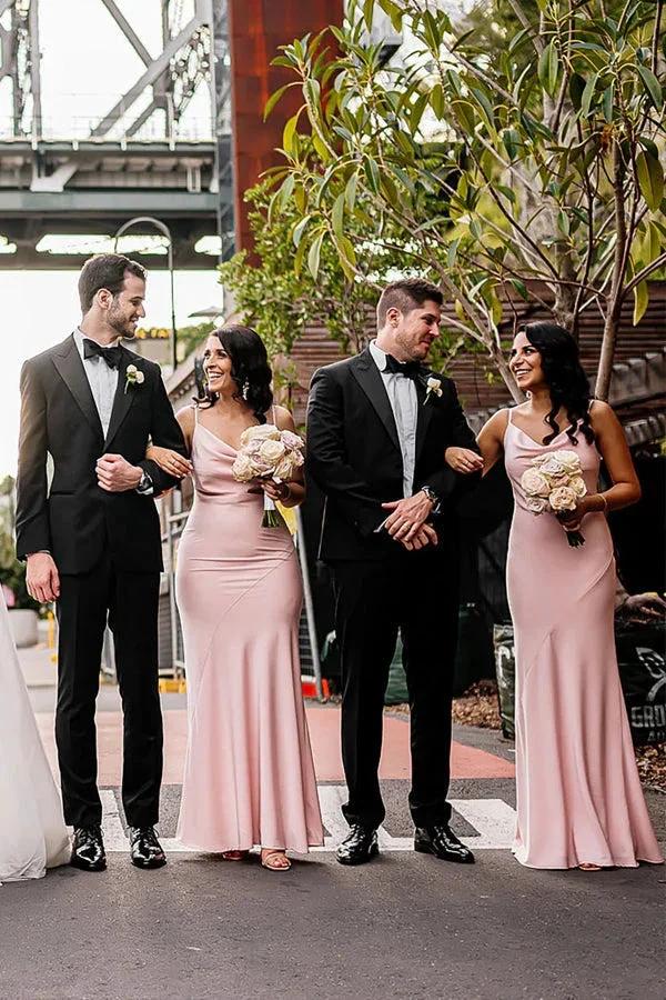 Sheath/Column Cowl Neck Spaghetti Straps Long Bridesmaid Dresses (ZD13274)