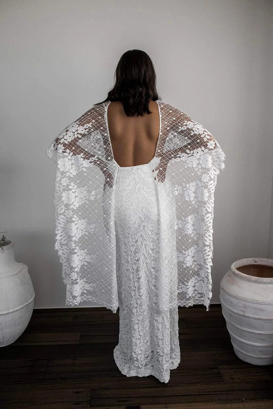 Sheath Scoop Backless Lace Wedding Dress with Split Wraps (ZD16047)